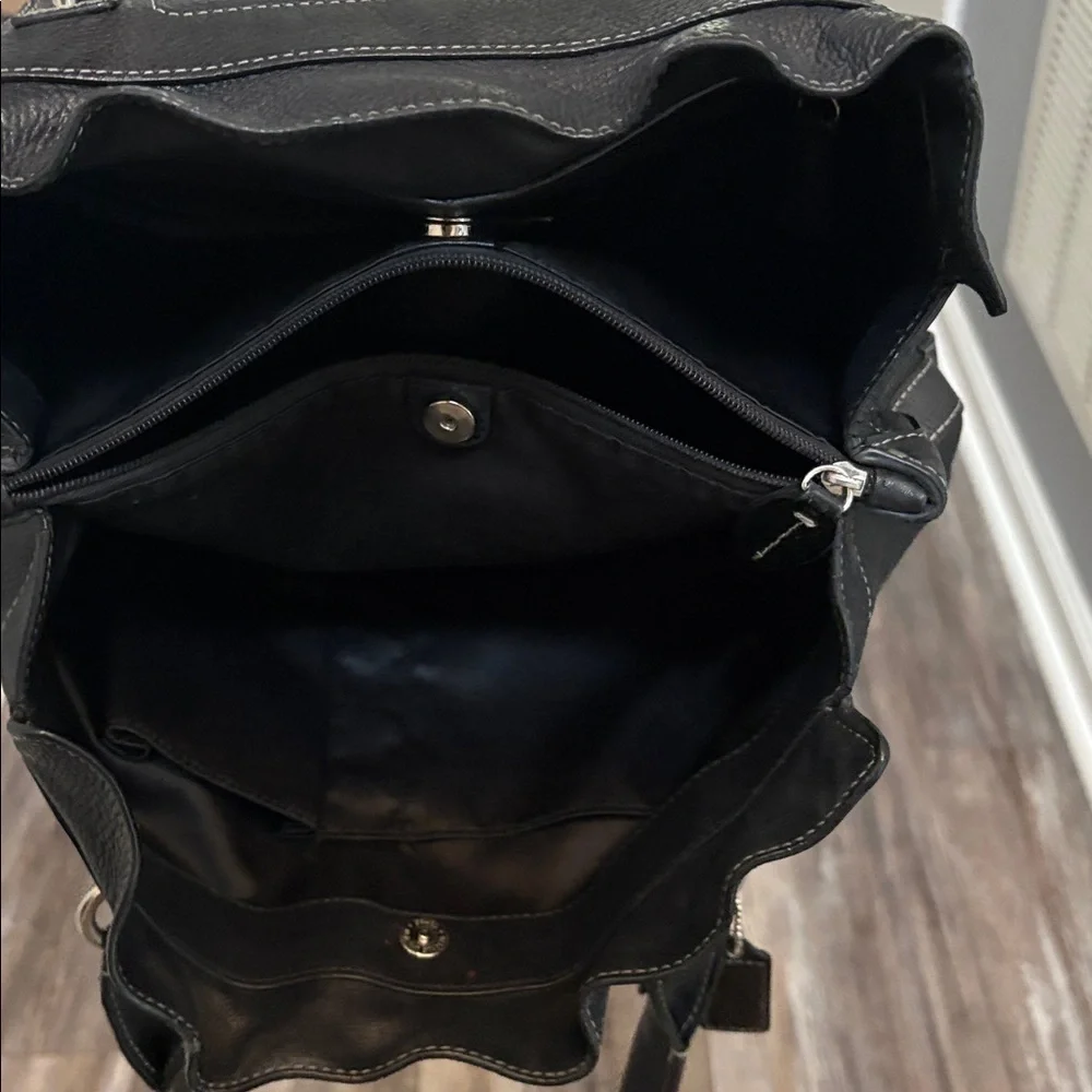 Coach Penelope Black Leather Shoulder Bag with Silver Accents